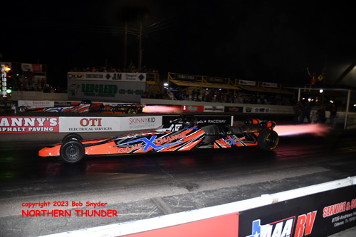 Ray Kelly (near lane) vs Andy Mears (far lane)- 
'Game Xchange Jet Dragsters'